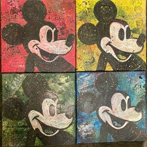 Set of four, Mickey Mouse mixed media canvas.  Original. Disney collector.